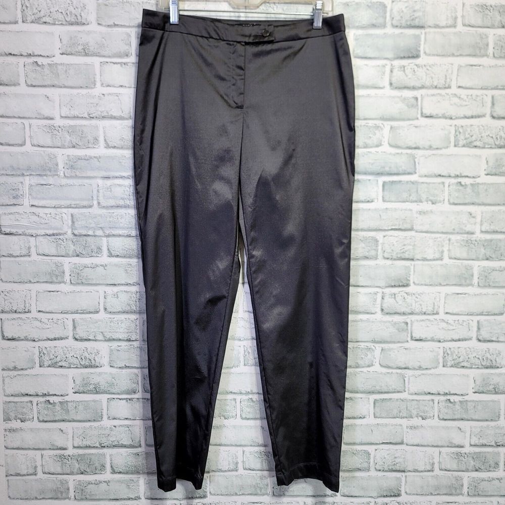 Vintage 90s BCBG Maxazria Womens 12 Dark Grey Shiny Metallic Cropped Dress Pants